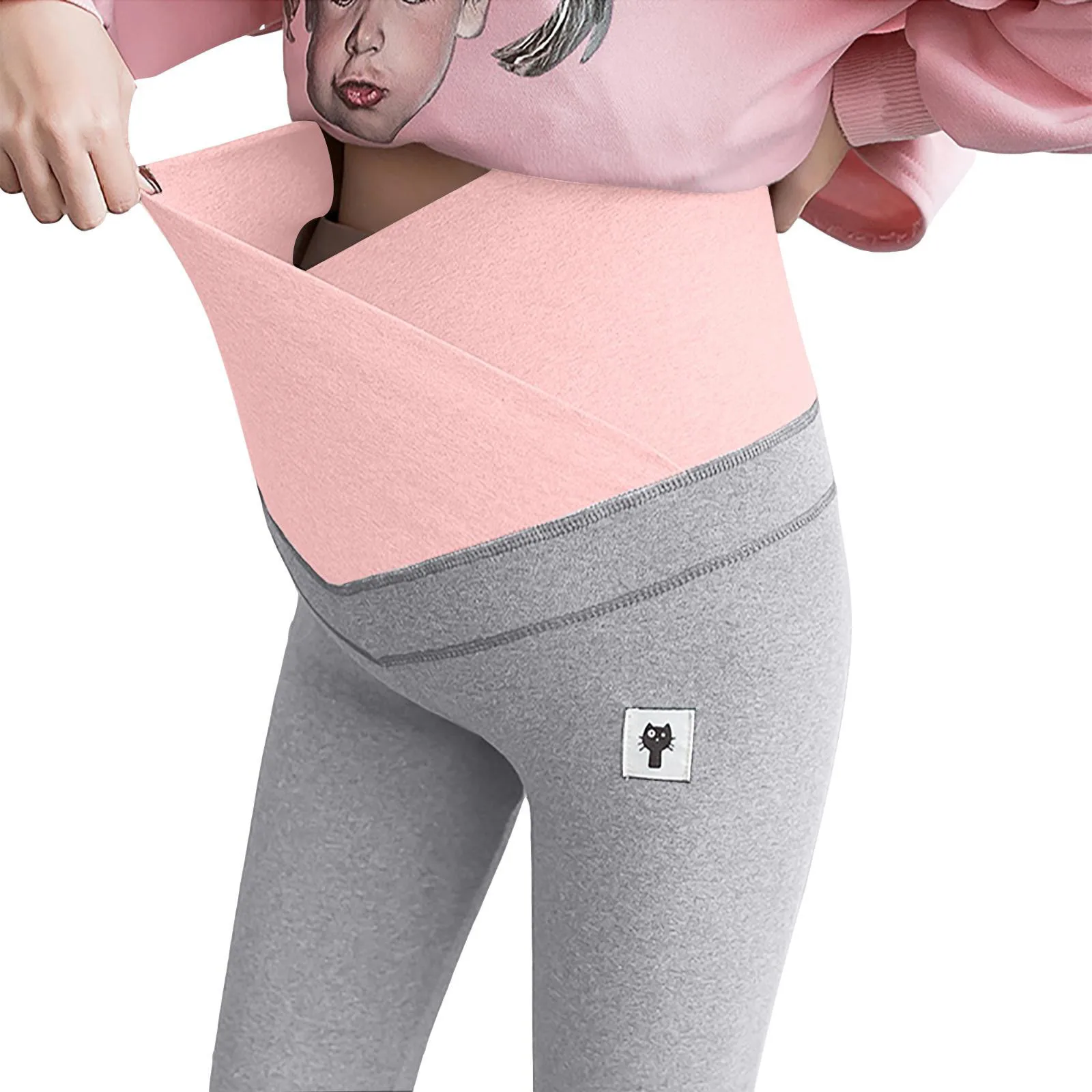 

Women's Pants premama Solid Color With Cat Sign Comfortable Loose Adjustable Maternity Pants High waist Femme Pants grossesse