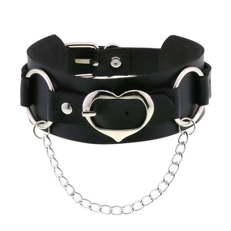 

2021 New Goth Pu Leather Heart Choker Punk Chain Necklace Chains Collar For Girl Cool Chocker Neck Jewelry Gothic Accessories