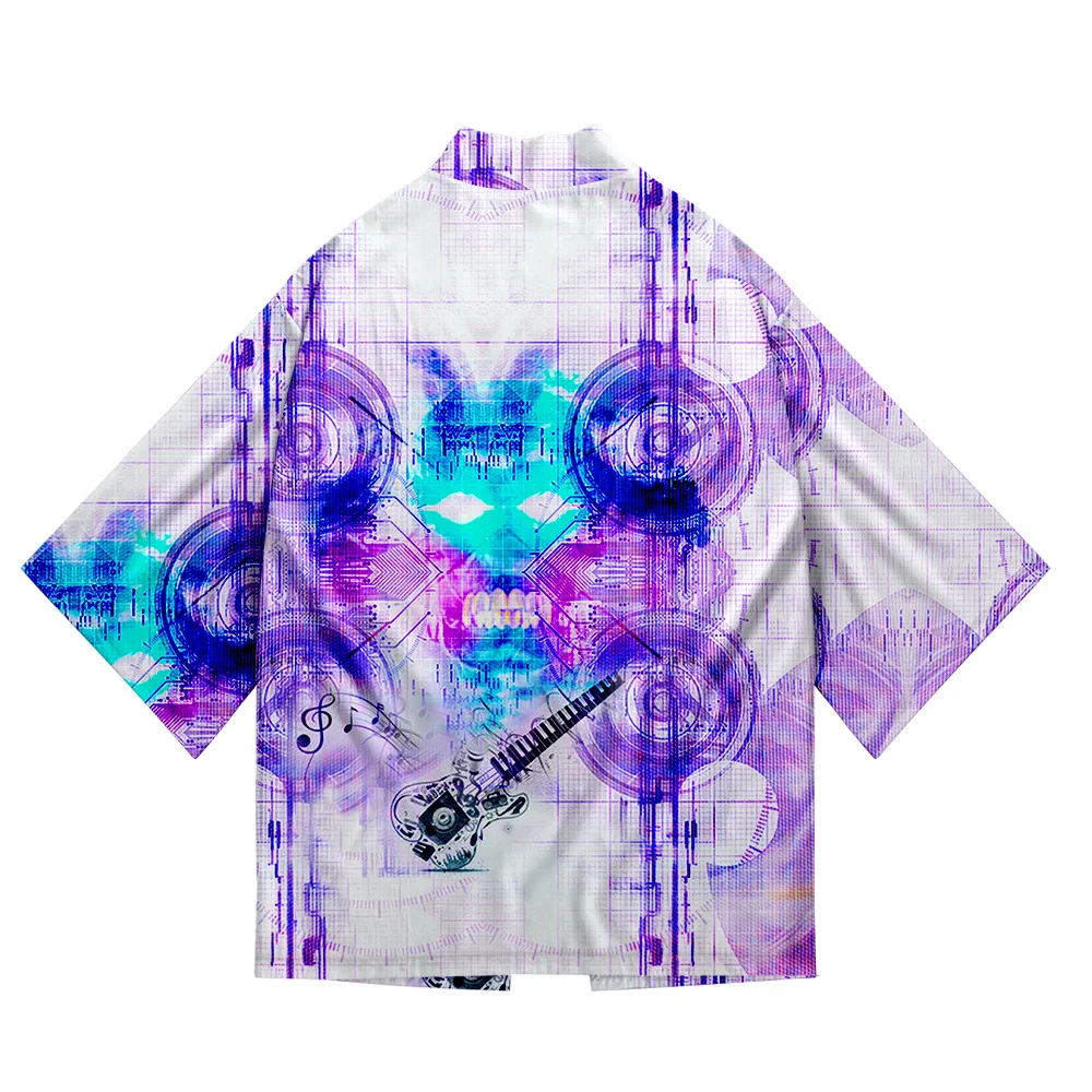 

Japanese Harajuku Kimono Haori Skull 3D Print Vintage Blouse Sunscreen Yukata Cardigan Jacket Women and Man Shirt Halloween