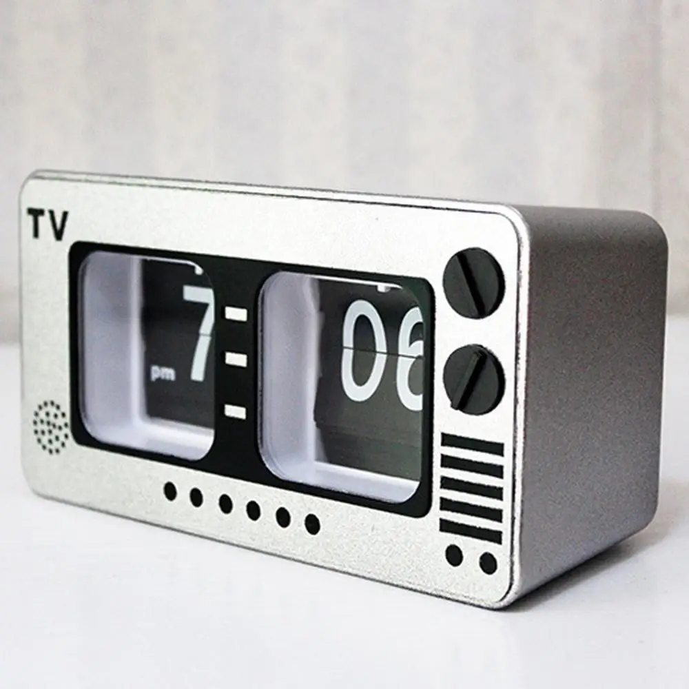 В ретро стиле Серебряный цвет ТВ автоматический флип часы украшения