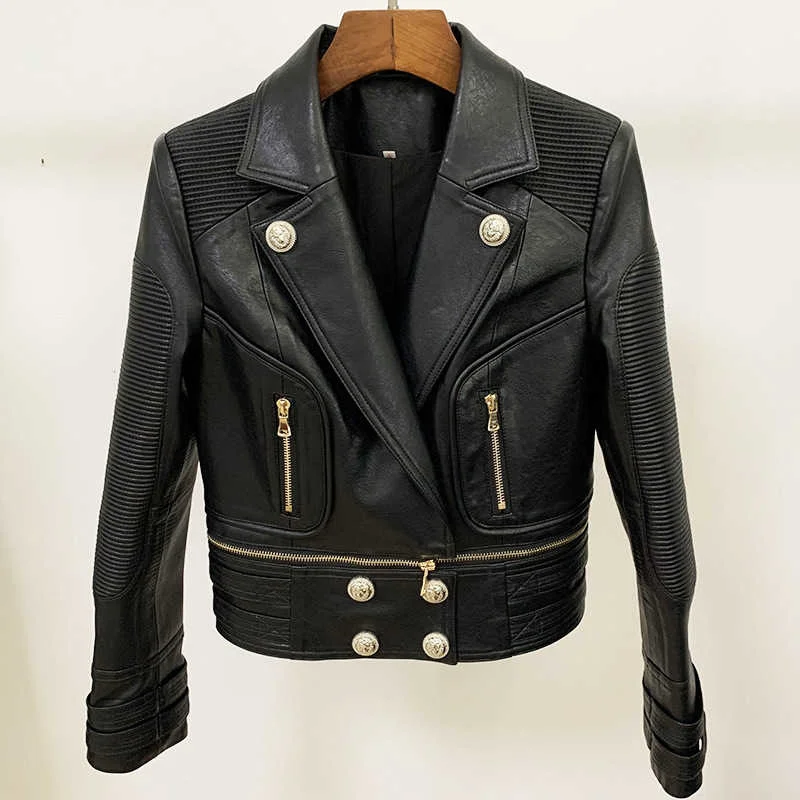 Luxury Brand Design 2021 New Fashion Women's Genuine Leather Jacket Coat Motorcycle Biker White Black Slim Fit Outwear Oversized