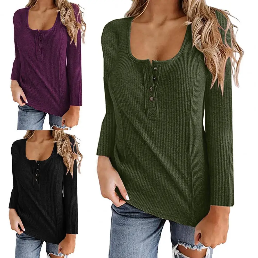 

Women Popular Solid Color Long Sleeve Blouse Streetwear Pullover Round Neck for School