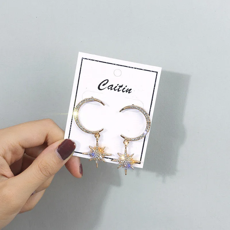 Женские серьги подвески в виде луны и звезд|Серьги-подвески| |