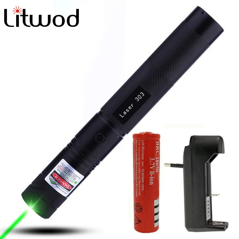 

Лазерная указка Litwod Z90, мощная лазерная указка 303, 18650 нм, 5 мВт, зеленый горящий лазерный луч, подходит к 2 безопасным клавишам, аккумулятор