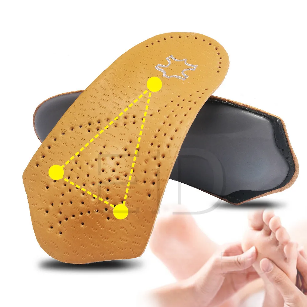 EID 3/4 length Leather insole Flat Foot Orthotic insoles Arch Support 2.5cm Half Shoe Pad Orthopedic Insoles Foot Care Unisex