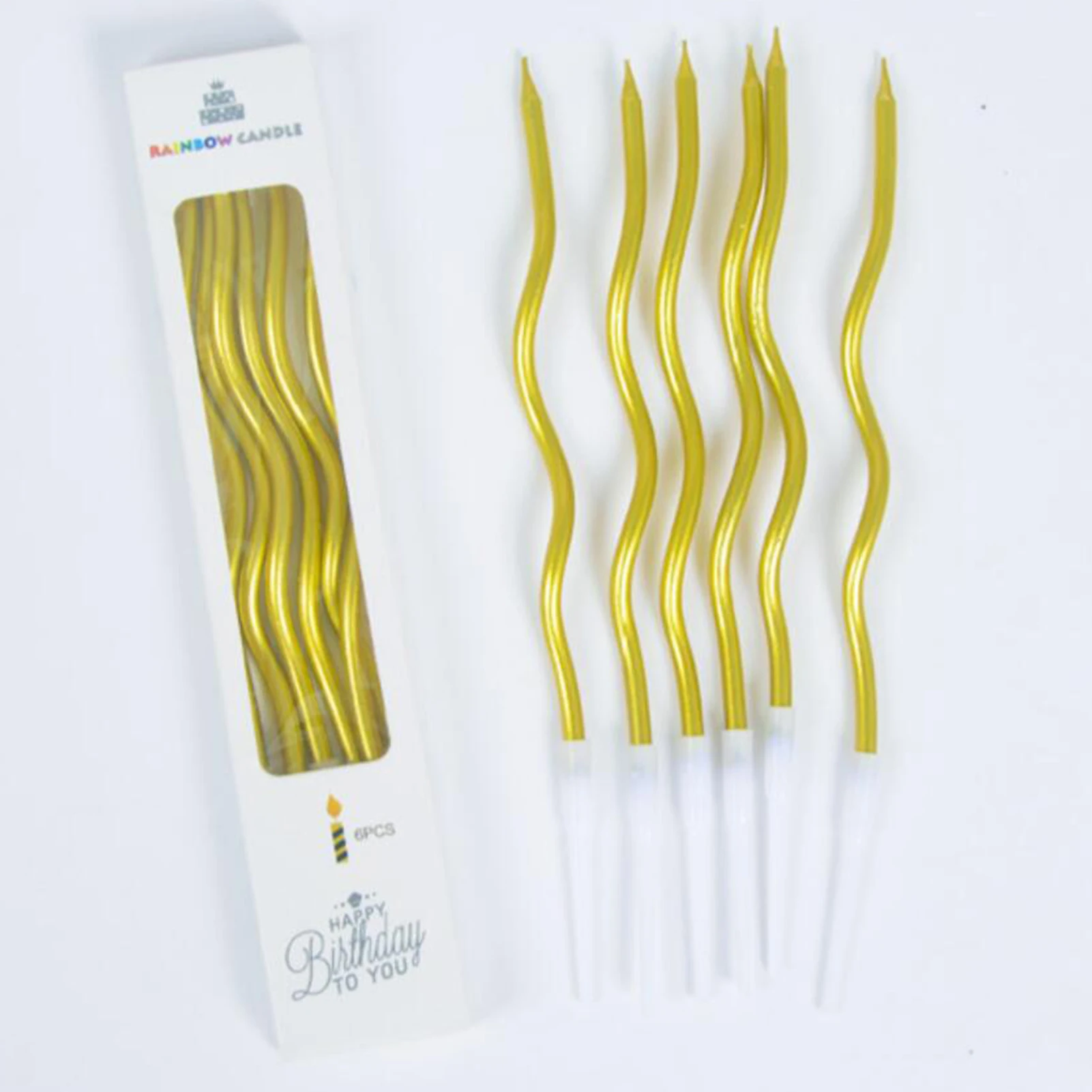 6 шт. изысканные свечи на день рождения Радужная Золотая изогнутая линия Свеча