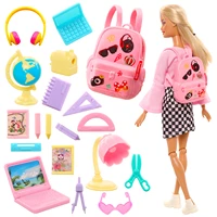 kawaii miniature dollhouse study accessories for barbie 18 items mini laptop ruler globe pencil table lamp for barbie kids toys