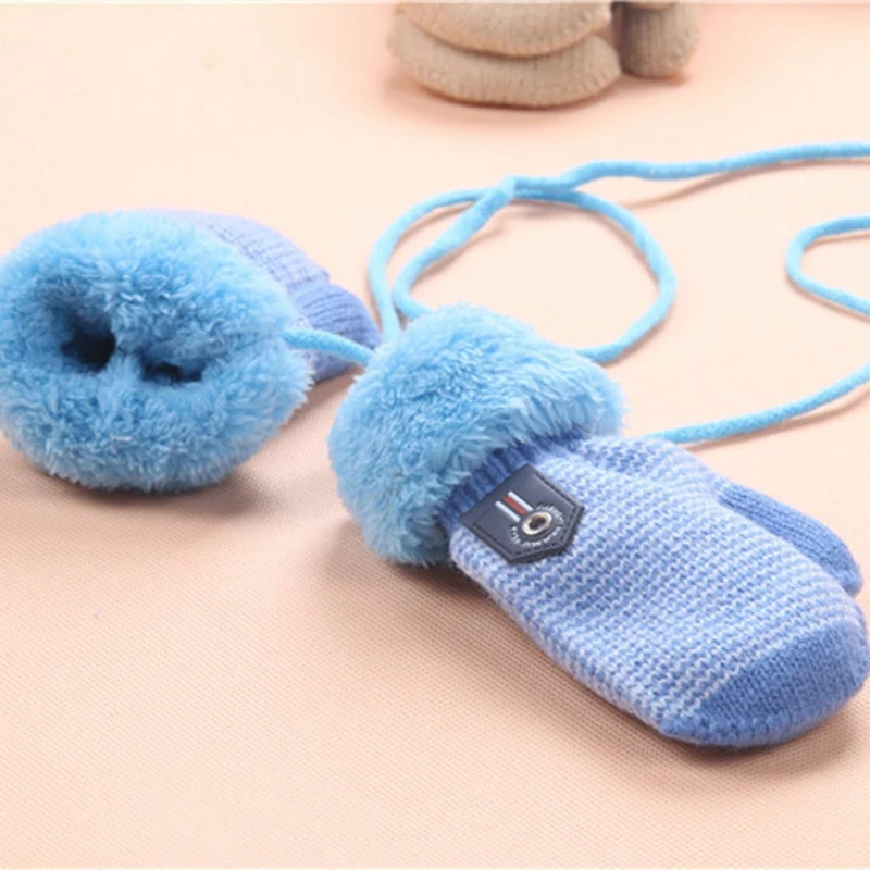 

Toddler Kids Baby Boy Girl Winter Warm Full Finger Plush Thicken Knitted Gloves Mittens Unisex Hanging Rope Gloves For 1-5Y