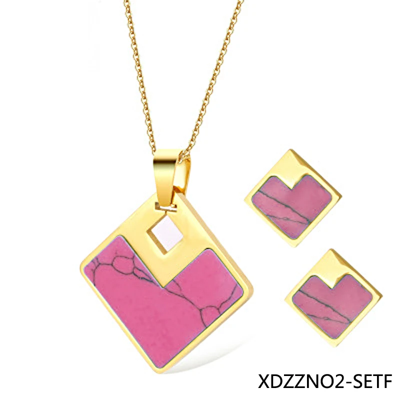 Blue Pink Square Oblong Design Necklace Pendant Earrings Jewlery Sets for Women Gift Fahion XDZZNO2 | Украшения и аксессуары
