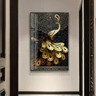 Картины на холсте для гостиной, настенная рама, картины с золотым павлином, черный узор, HD принты, постер с изображением хвоста, совы, домашний декор
