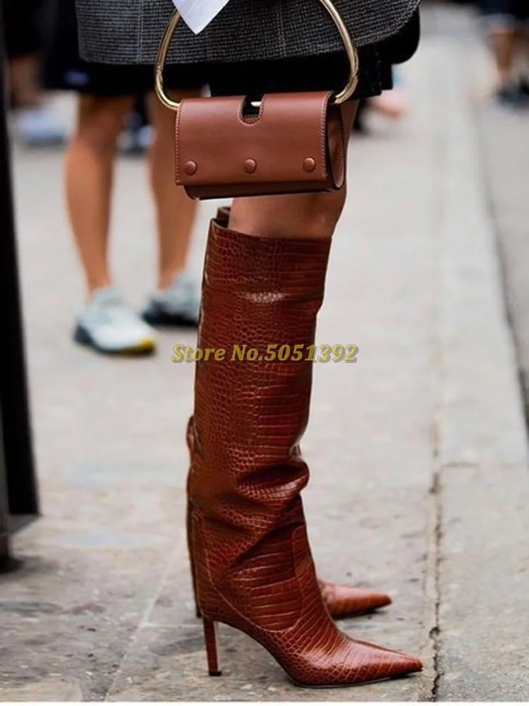 Thin Heel Knee High Boots Sexy Pointed Toe Women Dress Party Luxury Designer Winter Autumn | Обувь