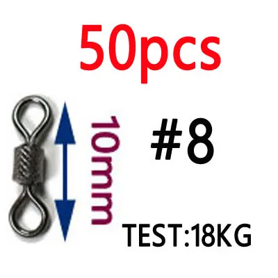 50pcs size 8 20 штук/50 шт высокое Скорость морской рыбалки тиснением прокатки «Три в одном» поворачивается на твердые кольца леска Разъем рыболовные снасти аксессуары - Цвет: 50pcs size 8