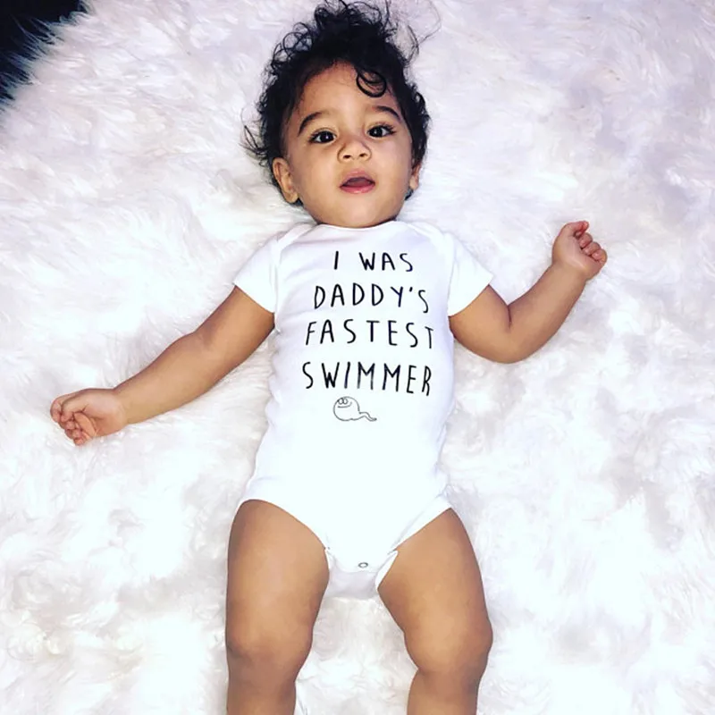 Я был DADDY'S самый быстрый пловец детская забавная одежда лето белый хлопок ребенок растет младенческой комбинезон