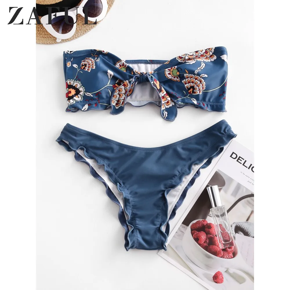 Женский купальник бандо ZAFUL с цветочным принтом без бретелек со съемной