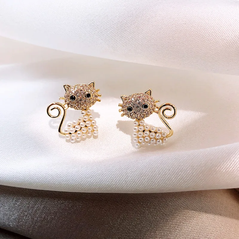 

2020 New Fashion Women's Earrings Lovely Cat Ear Stud Pearl Earrings For Women Bride's Wedding Party Jewelry Gifts Wholesale