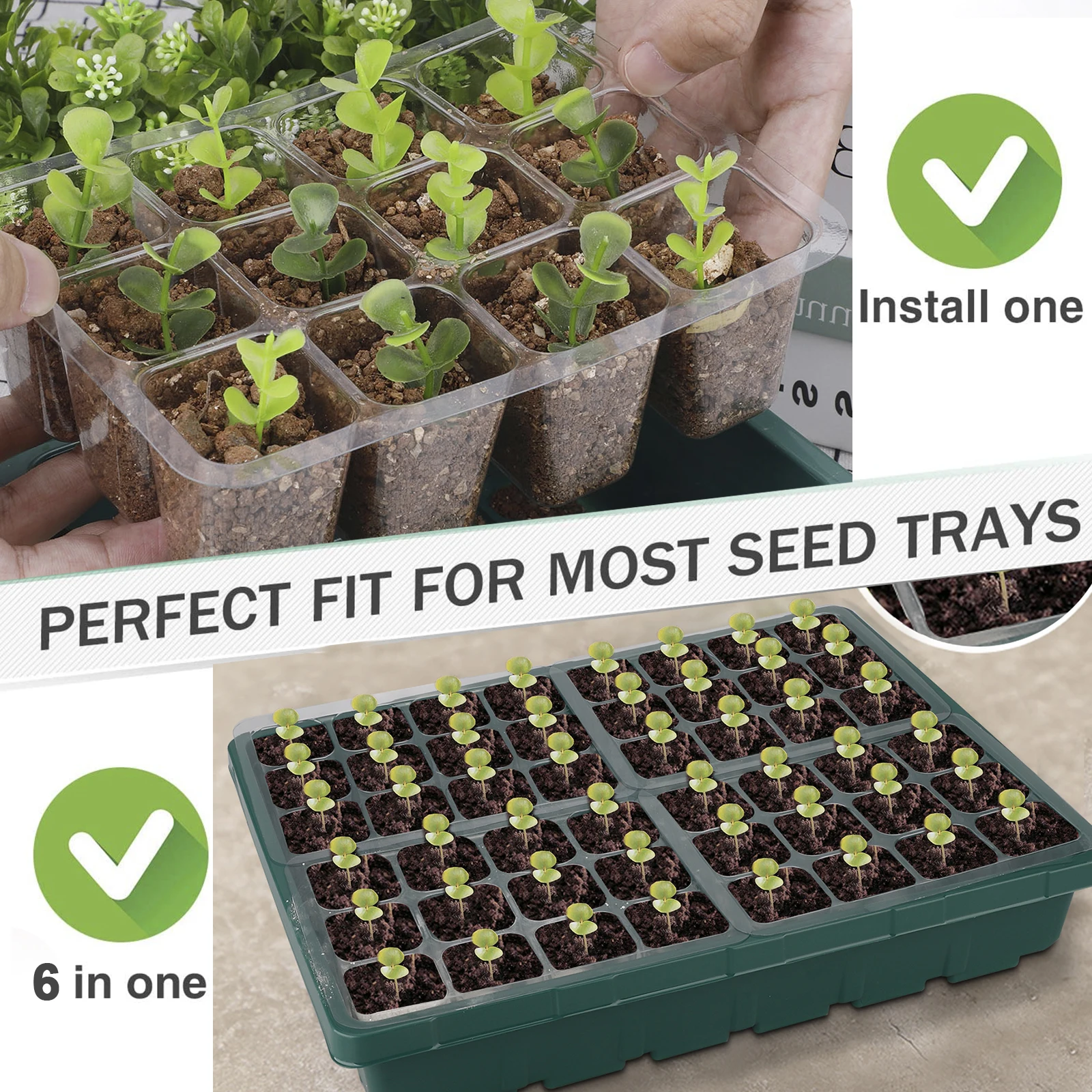 

Germination Hole Tray Growth Kit Pot 12 Holes Reusable Gardening Supplies Plant 6 Trays Transparent