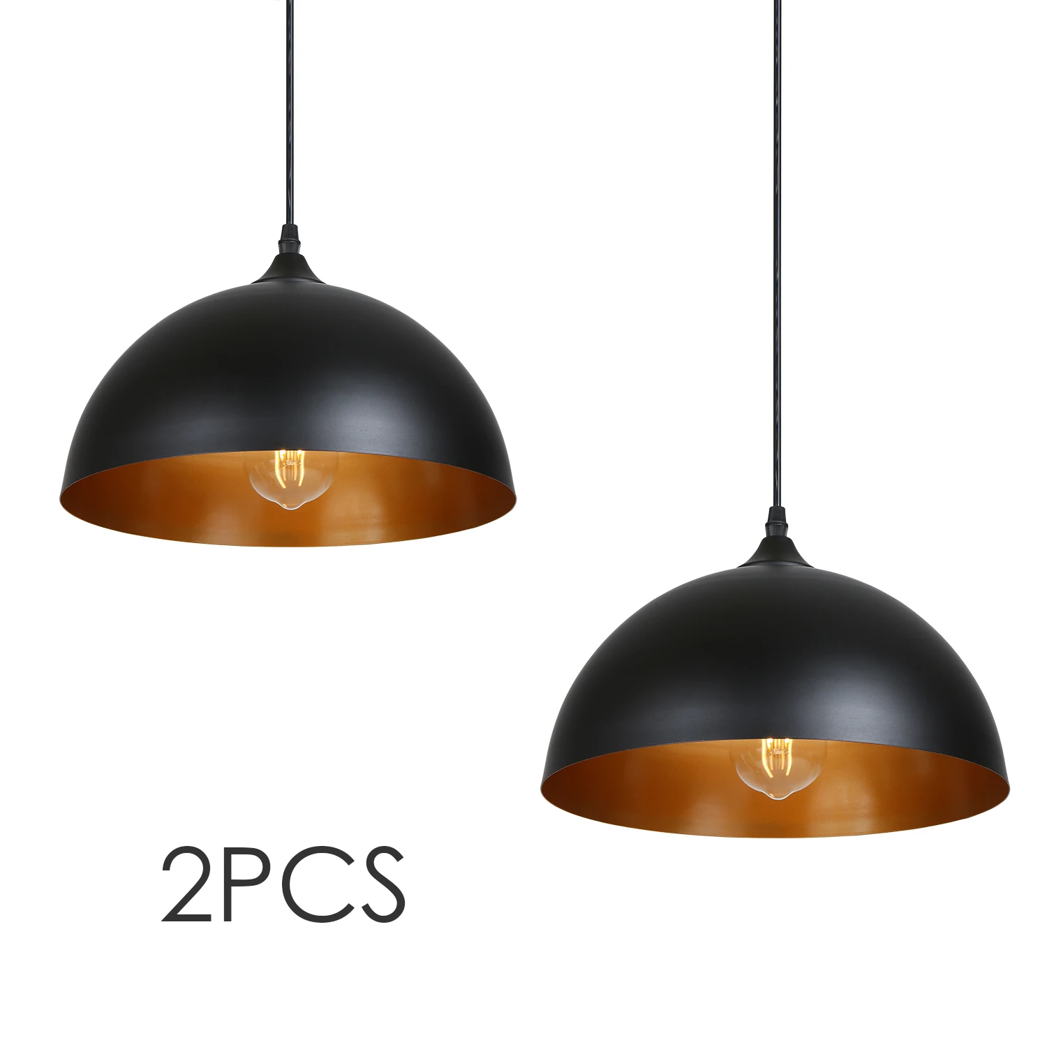 2Pcs Metal Pendant Lights Classic Black Lampshades Industrial Hanging Pendant Lamp for Kitchen Dining Living Room Restaurant