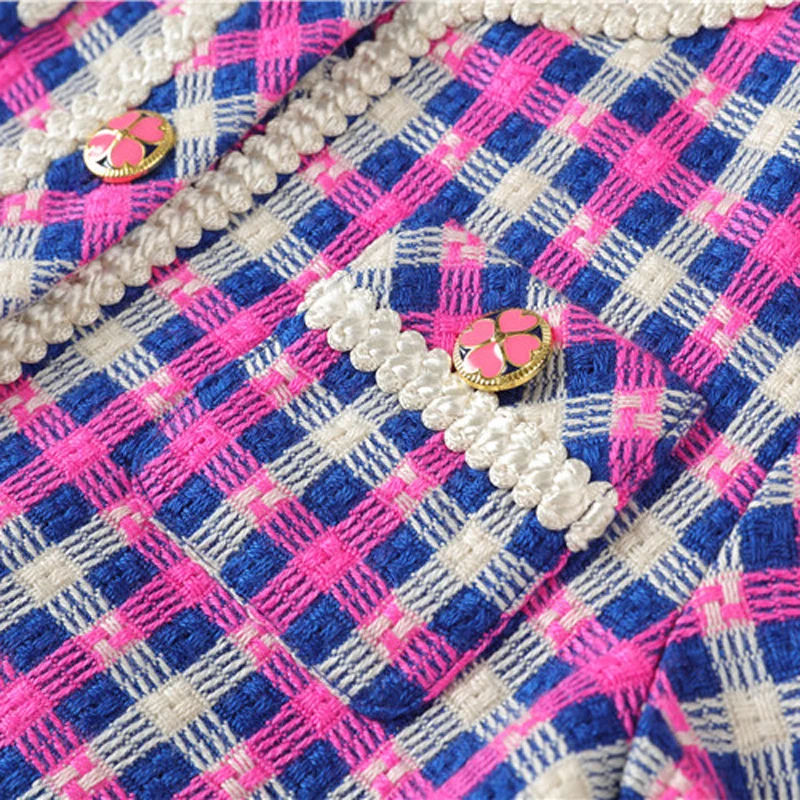 

2019 Autumn Winter Classic Wool Plaid Short Coat fashion brand Winter Coat Single Breasted jacket Women purple Coat