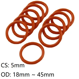 10pcs Red Silicone O Ring Gasket CS 5mm OD 18~45mm FoodGrade Waterproof Washer Rubber Insulated Round O Shape Seal Thickness 5mm