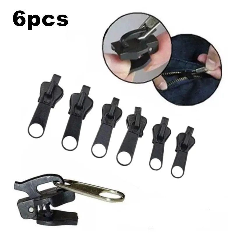 

6PCS/Set Zipper Sliders Universal Instant Fix Zipper Repair Kit Replacement Zip Slider Teeth Rescue New Design Zippers 3 Size