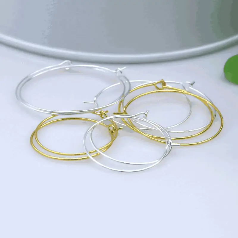 

Серьги с золотым покрытием 20 шт./лот, серебряные серьги 18K, простые медные петли, большие круглые серьги, основа, панк, серьги-клипсы, аксессуары для J