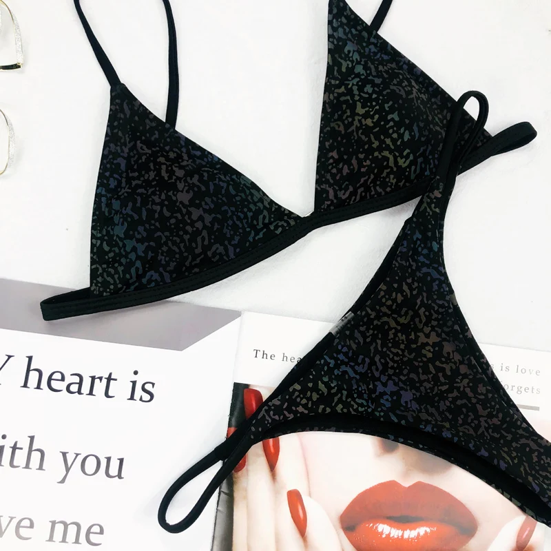 Женский Блестящий купальник из двух предметов купальный костюм с завышенной