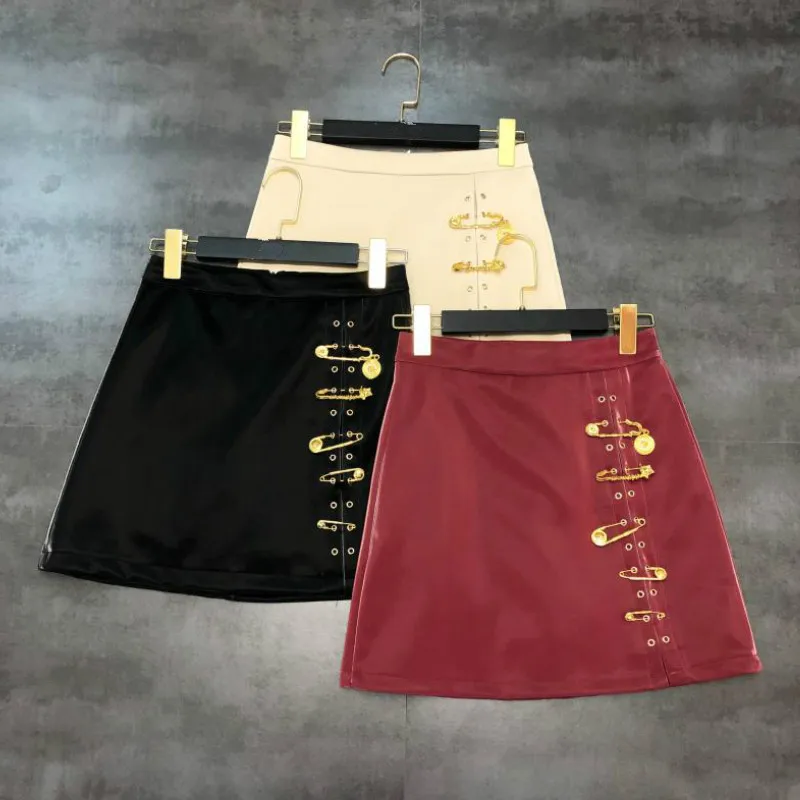 Neploe Autumn Winter New Metal Brooch Design A Line Skrit Solid High Waist Hip Jupe Femme Outwear Temperament Faldas 47598