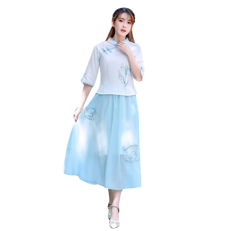 Восточная одежда литературная маленькая свежая вышитая летняя рубашка из хлопка