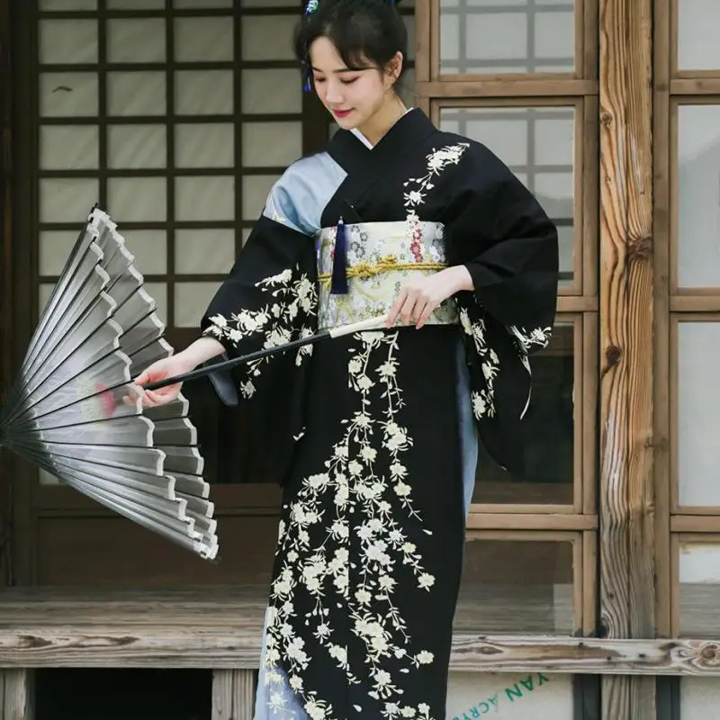 

Женский костюм-кимоно для косплея, традиционное японское кимоно с цветочным принтом гейши, одежда для выступлений на сцене и Хэллоуина