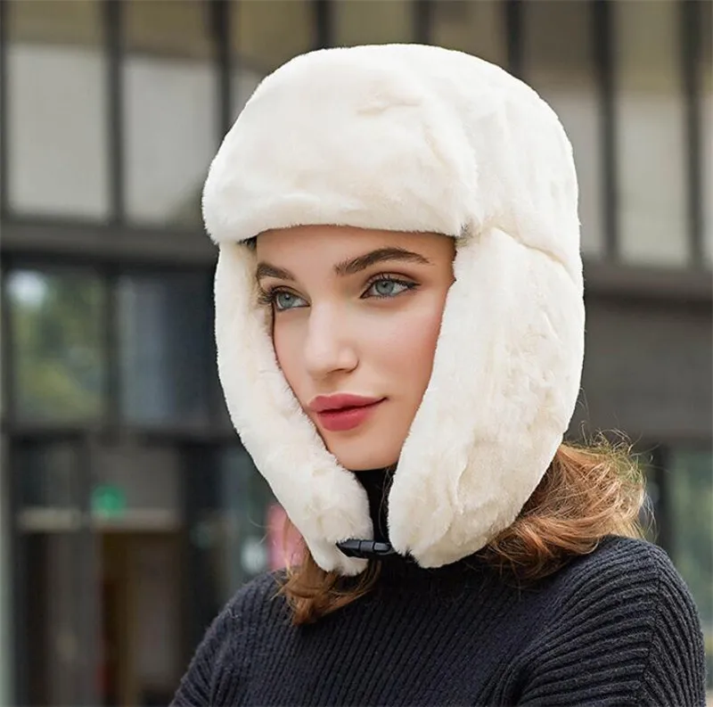 Beige White Ветрозащитная плюшевая шапка-бомбер для взрослых мужчин и женщин зимняя теплая шапка с ушками Мужские Женские уличные шляпы мужские охотничья шляпа - Цвет: Beige White