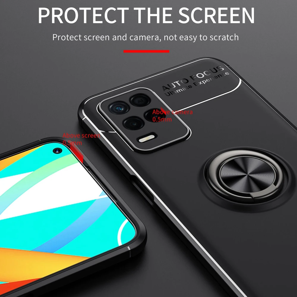 KEYSION Shockproof Case For Realme 8 5G 8 Pro 8i Q3t V13 Silicone Ring Stand Phone back cover for Realme Narzo 30 Pro 5G 30A 20