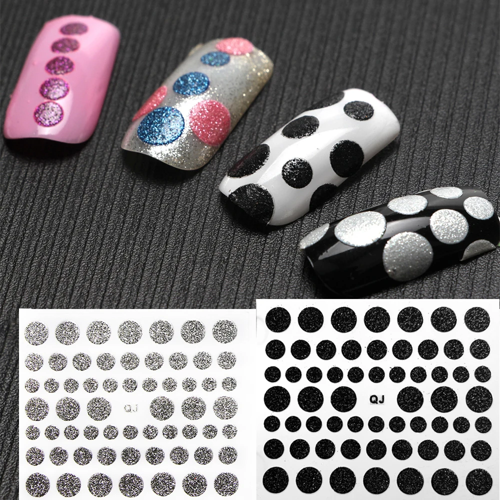 

1pcs circle Dots Glitter 3d nail sticker Polka Dot design Shiny nail Decoration Decal DIY Transfer Adhesive Colorful Nail Tips