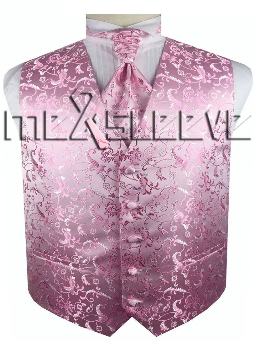 free shipping man's flower tailored tuxedo waistcoat set(vest+ascot tie+handkerchief