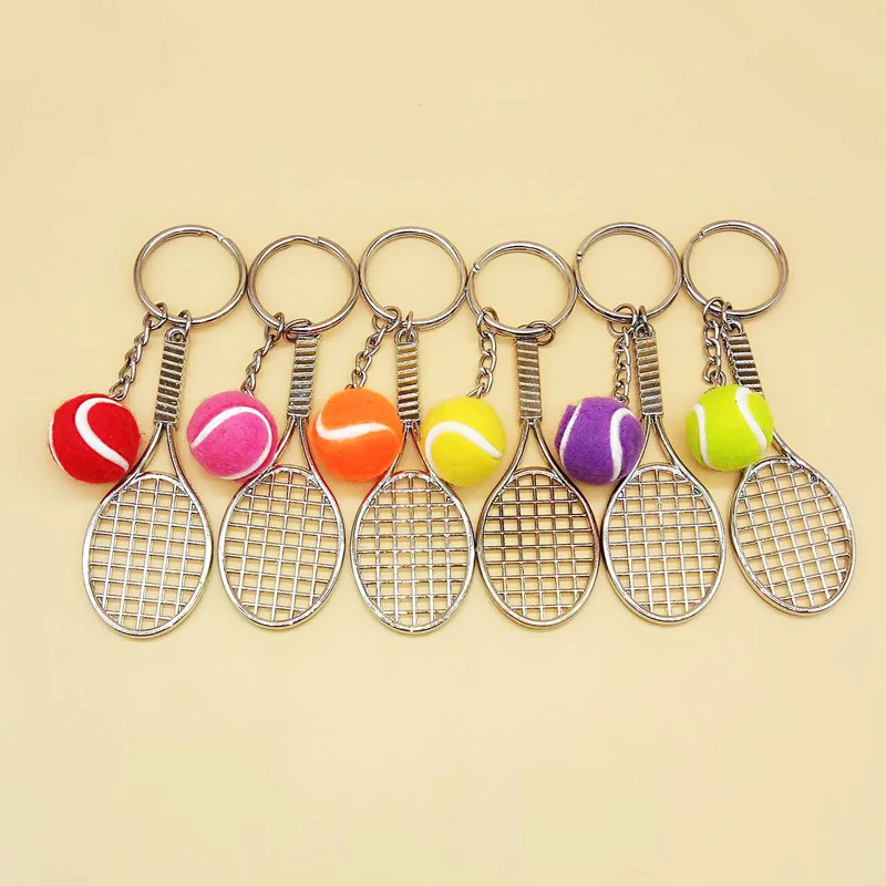 

6 Colors Mini Tennis Racket Pendant Keychain Keyring Car Key Chain Ring Finder Holer Accessories For Lover's Day Gifts