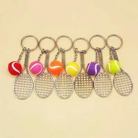 6 colors mini tennis racket pendant keychain keyring car key chain ring finder holer accessories for lovers day gifts