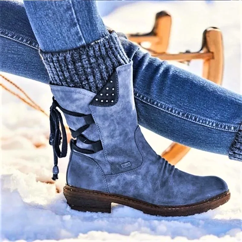 

Mobetty Large Size Medium Low Tube Matin Boots Women New Thick Heel Strap Retro Female Leather Boots Botas de mujer cowboy boot