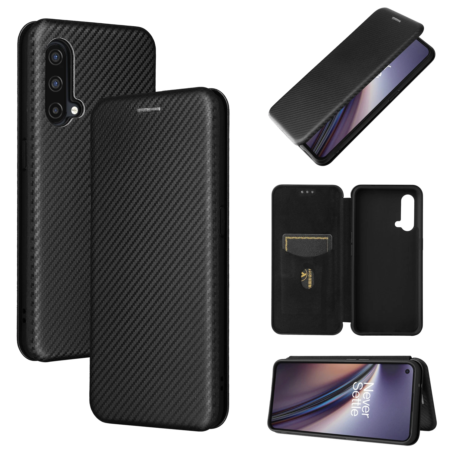 

For Oneplus Nord CE 5G Cover Magnetic Flip Carbon Fiber Stand Leather Wallet Phone Case