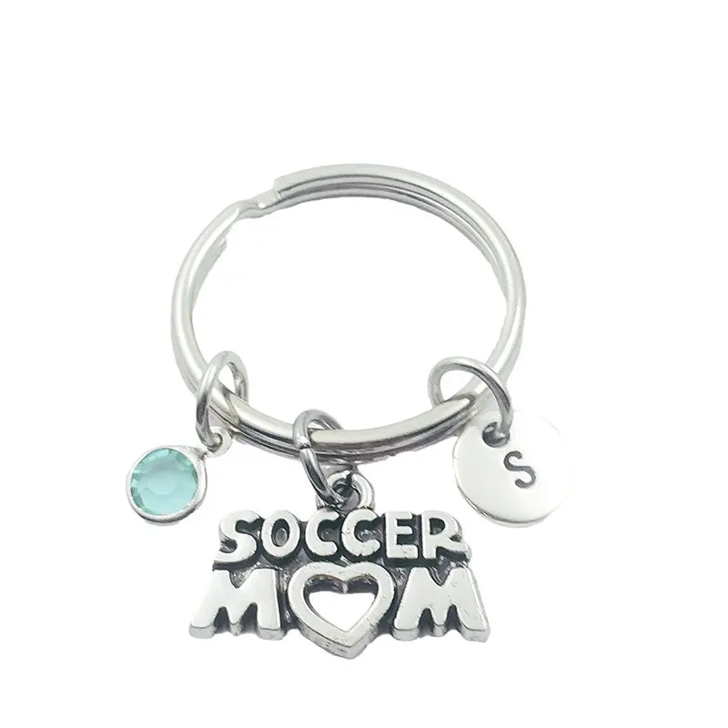 

Soccer Mom Initial Letter Monogram Birthstone Keychains Keyring Charm Creative Fashion Jewelry Women Gifts Accessories Pendant