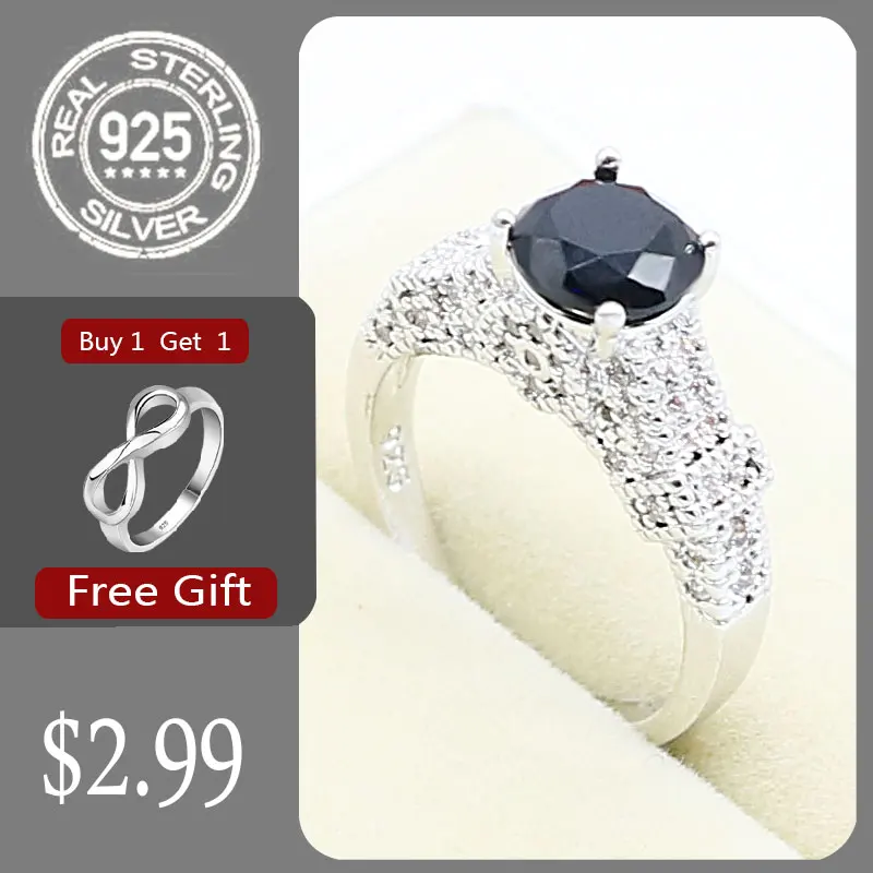 Женское классическое кольцо из серебра 925 пробы с белым и черным Цирконом