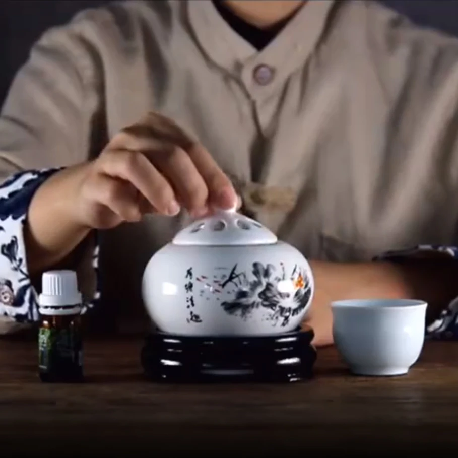 

220V Timed Thermostat Electric Essential Oil Burner Sandalwood Fragrance Powder Aroma Diffuser for Yoga Home Decor