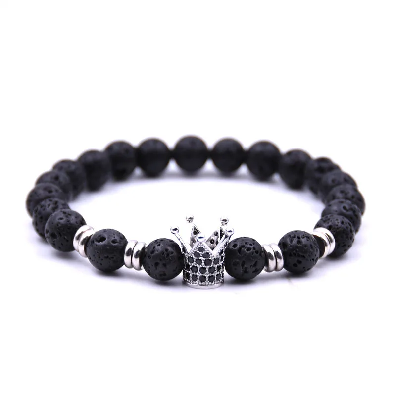 Мужские ювелирные изделия браслет с инкрустацией короной из циркония черный