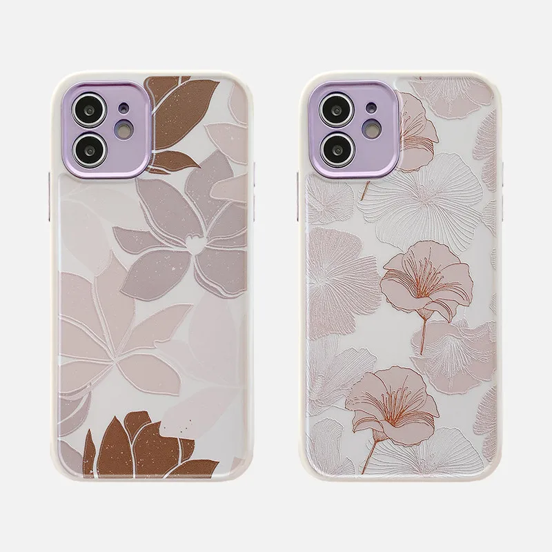 

3D relief flowers plating leaves lens protective soft case for iphone 11 Pro Max 12 Pro MiNi X XR XS 7 8 plus SE 2020 cover
