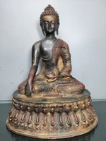14chinese folk collection old bronze cinnabar lacquer sakyamuni amitabha sitting buddha ornaments town house exorcism