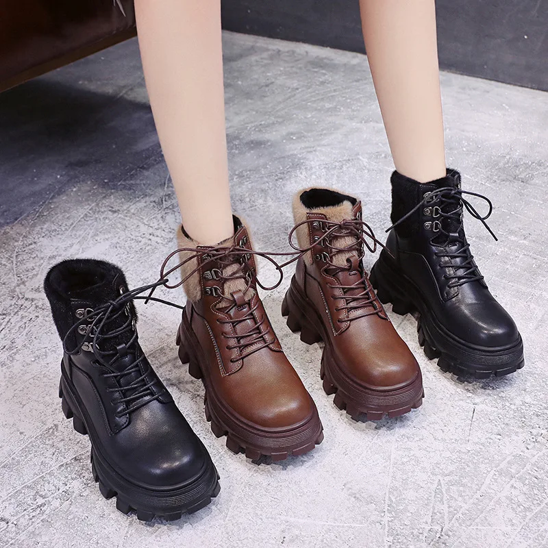 

Network red boots female British wind autumn and winter new platform Martin boots side zipper with fleece warm