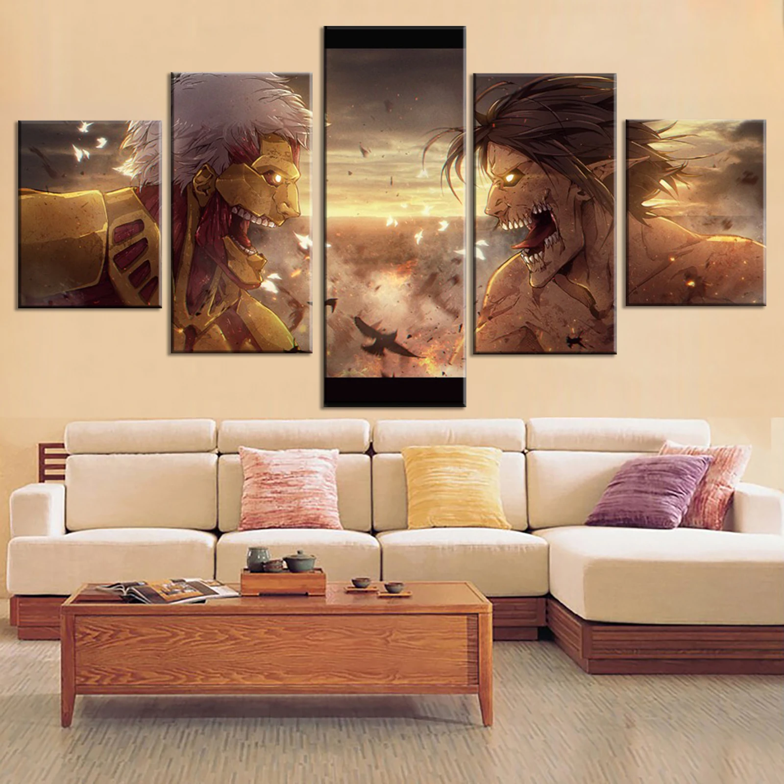 

5 Piece Canvas Wall Art Attack on Titan Battle Eren Yeager Poster Living Room Modern Decoration Bedroom Image Home