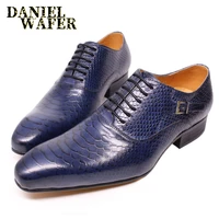 men oxford shoes snake skin prints classic style formal man dress business office wedding lace up pointed toe men leather shoes