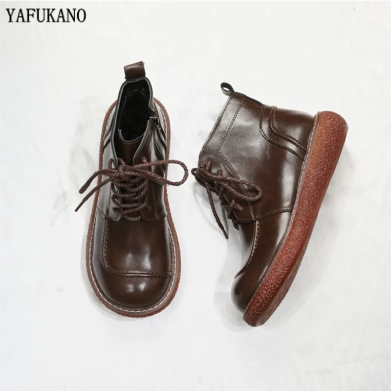 

Mori/яркие Ботинки Martin из искусственной кожи с круглым носком на толстой подошве в стиле ретро удобные повседневные полусапожки ручной работ...