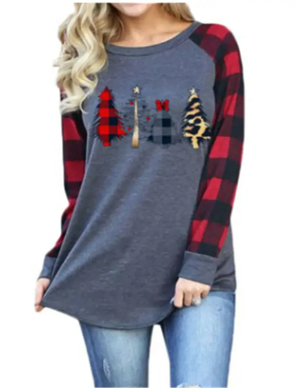 Рождественская футболка Топы Женская Подарочная рубашка в клетку с принтом