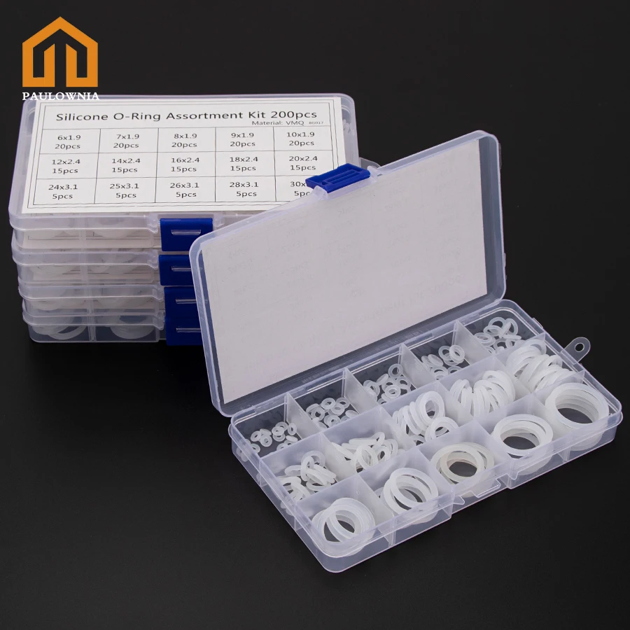 

Silicone VMQ White Sealing O-rings CS1mm 1.5mm 1.9mm 2.4mm 3.1mm OD 6mm-35mm Durable Gasket O Rings Assortment Kit 150-225pcs S6