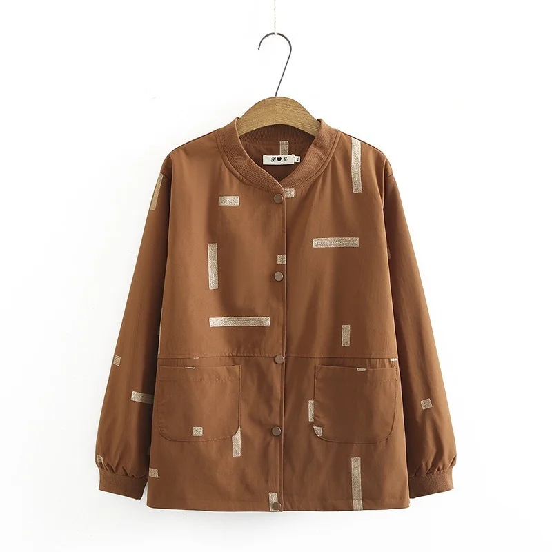 

Plus Size Women's Full Cotton Autumn Jackets Long Sleeved A-line Ladies' Elegant Baseball Outerwear